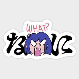 Anime Girl Angry Face Expression asking What in Japanese Sticker